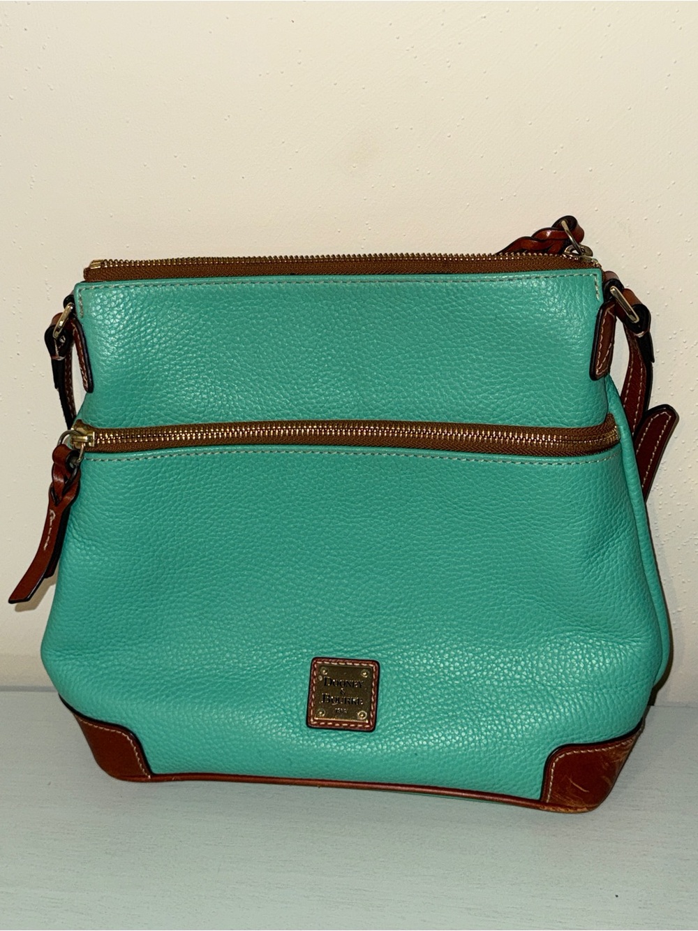 Dooney & Bourke Teal and Brown Pebbled Leather Crossbody